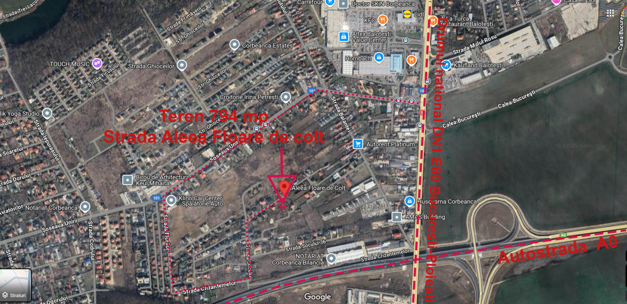 Teren 794 mp* Deschidere 22*Petresti-Corbeanca*Adiacent sos.Unirii*5 min.  DN1